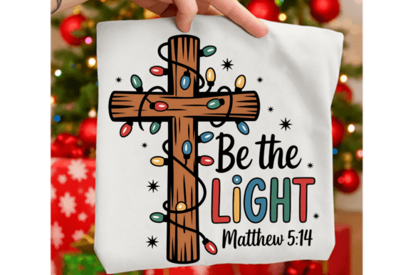 Christian Christmas Cross Lights PNG Des T-Shirt Designs
