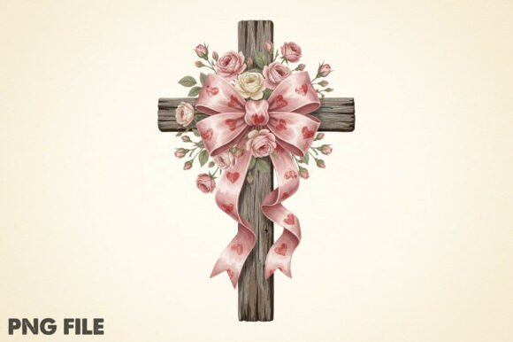 Christian Valentine Cross PNG for T-Shirt Designs