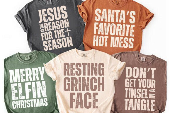 Trendy Christian Christmas PNG Bundle for T-Shirt Designs